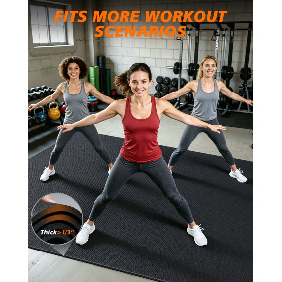 GIKPAL 12*6FT Large Exercise Mat, High-Density Non-Slip Workout Mat for Home Gym, Yoga, Pilates & Floor Fitness, Black