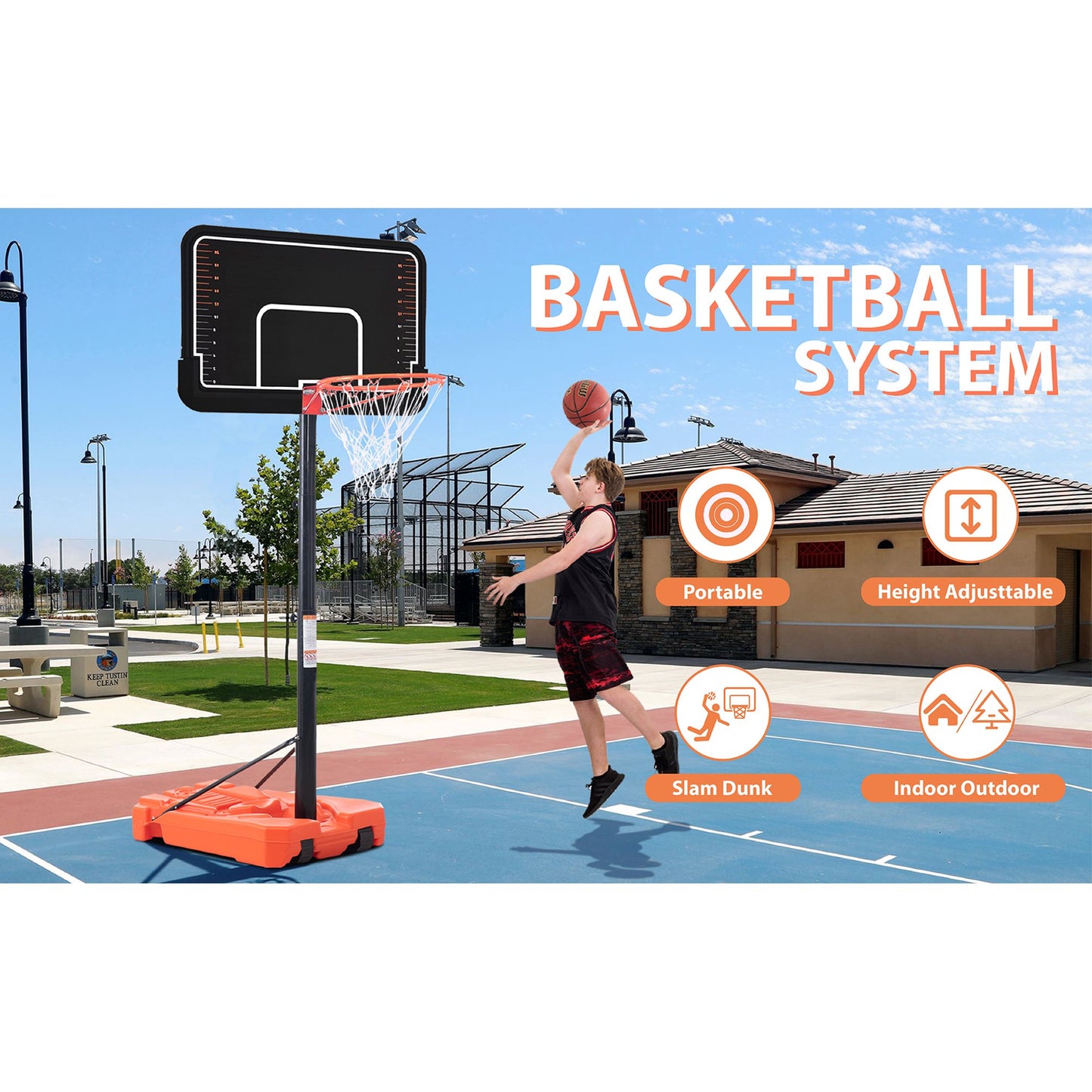 Portable Basketball Hoop & Goal with Vertical Jump Measurement, Outdoor Basketball System with 6.6-10ft Height Adjustment for Youth, Adults