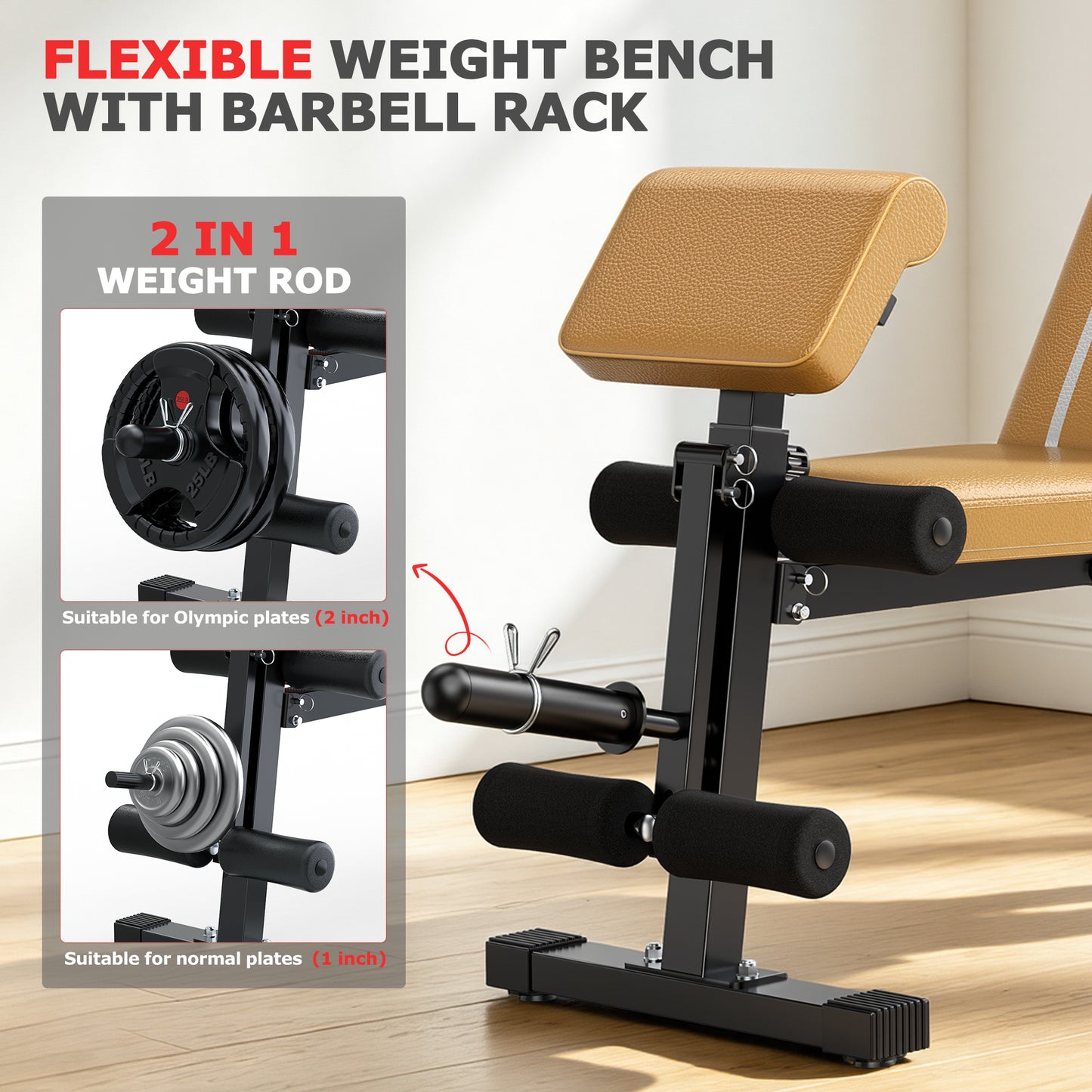 GIKPAL 7 Positions Adjustable Weight Bench With Extended Headrest & Preacher Curl,Foldable Workout Bench Olympic Weight Bench for Home Gym Full Body Strength Training,Support up to 800lbs