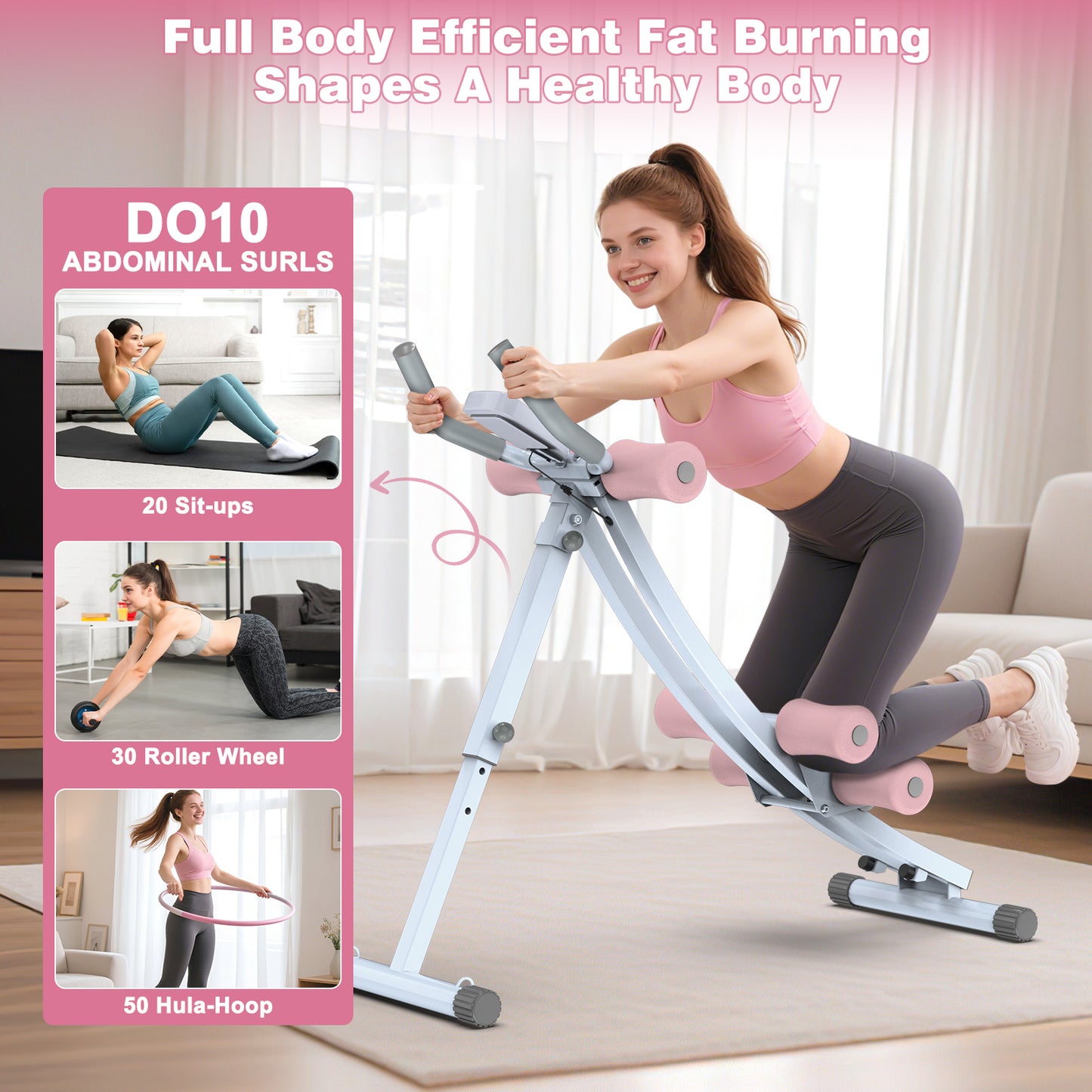 GIKPAL Foldable Ab Machine, Ab Workout Equipment for Home Gym,Core & Abdominal Trainer Fitness Equipment Max 440lbs with LCD Display