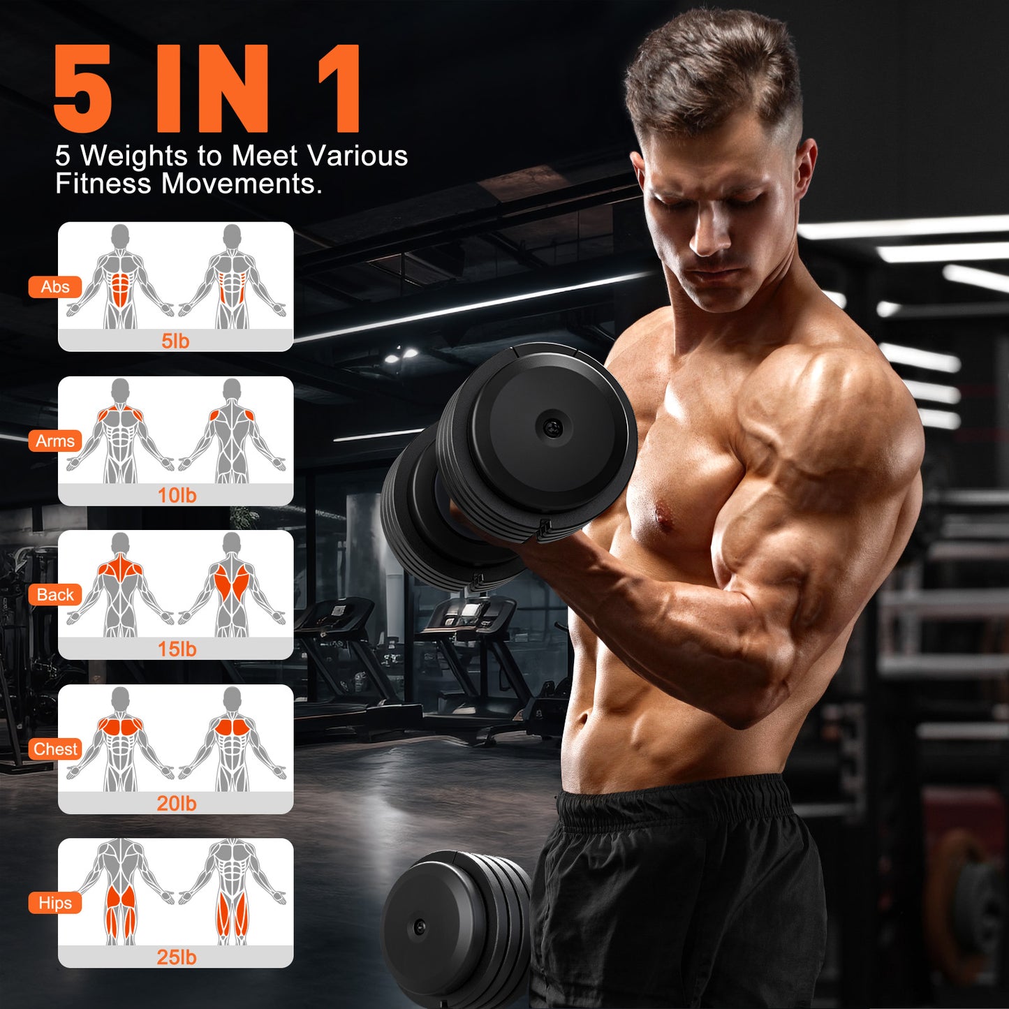 GIKPAL 50lbs(25lb*2) Adjustable Dumbbells,Quick Select 5-25lbs set of 2 Adjustable Free Weights Plates with Rack for Women and Men for Home Gym Full Body Workout Fitness