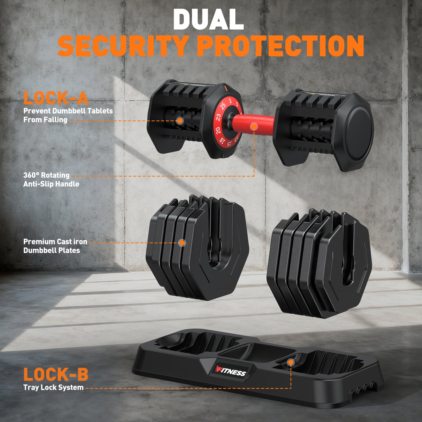 GIKPAL 50LB(25lbs*2) Adjustable Dumbbells Set of 2,10 in 1 Quick-Select 3-25lbs Free Weight Adjustable Dumbbells for Men/Women Home Gym
