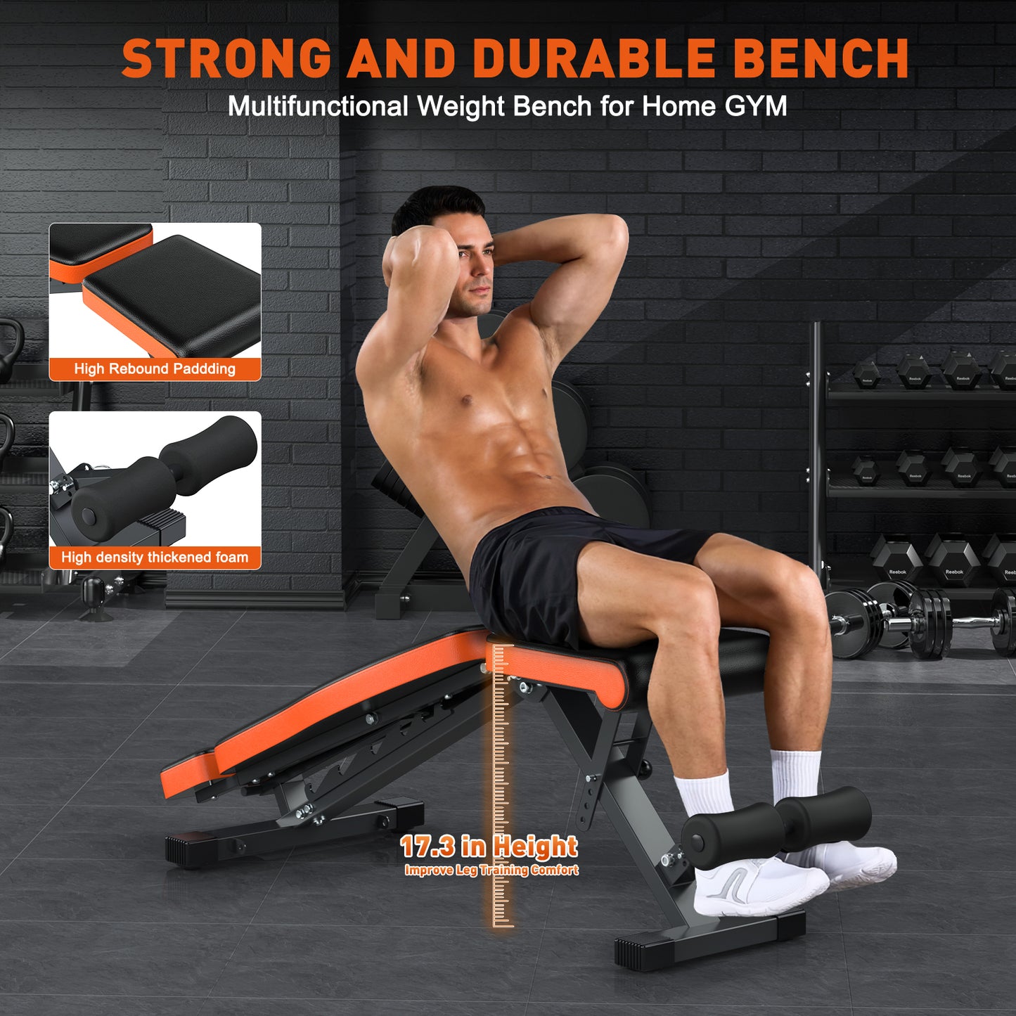 GIKPAL 8 Positions Adjustable Weight Bench With Extended Headrest,Foldable Workout Bench Olympic Weight Bench for Home Gym Full Body Strength Training,Support up to 800lbs