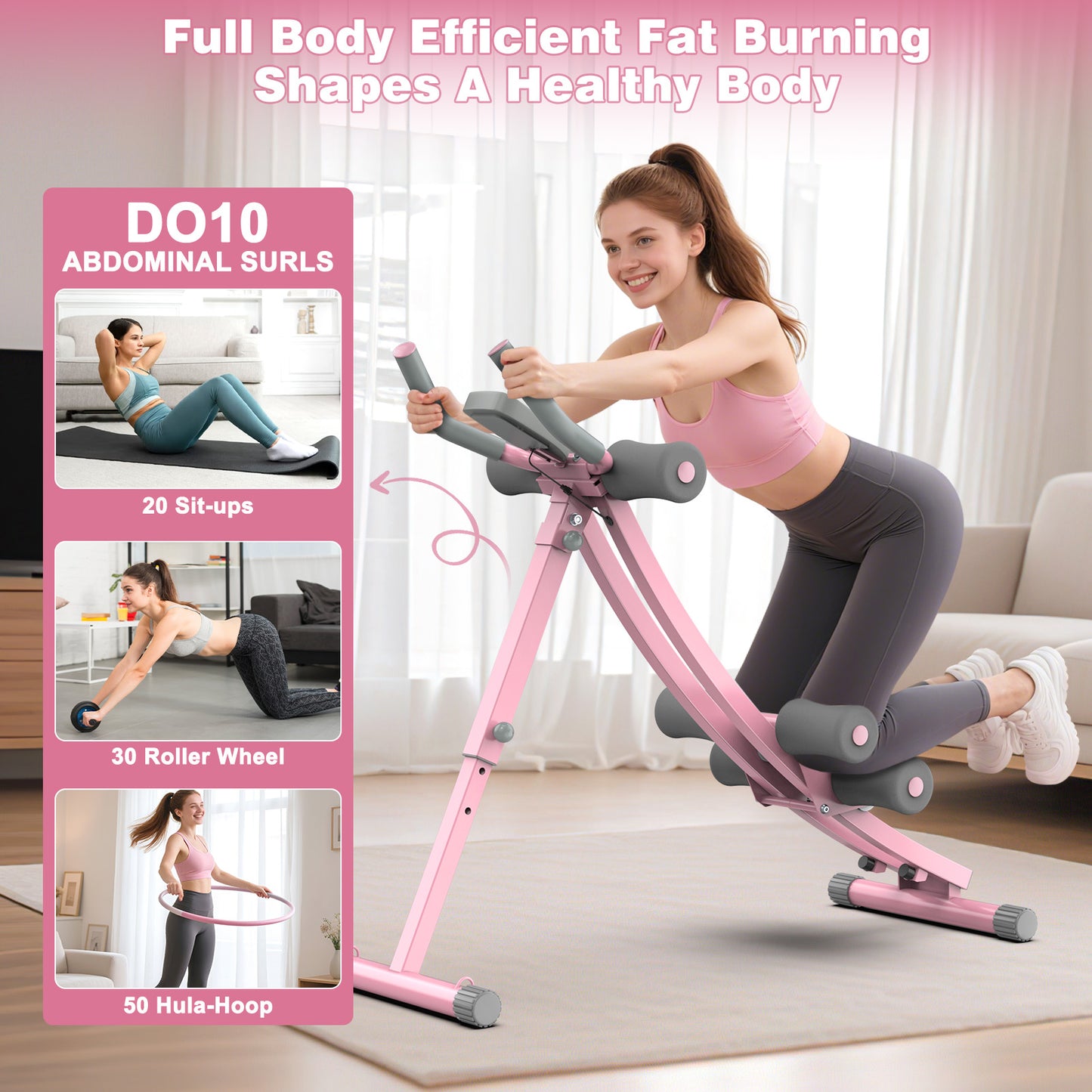 GIKPAL Foldable Ab Machine, Ab Workout Equipment for Home Gym,Core & Abdominal Trainer Fitness Equipment Max 440lbs with LCD Display