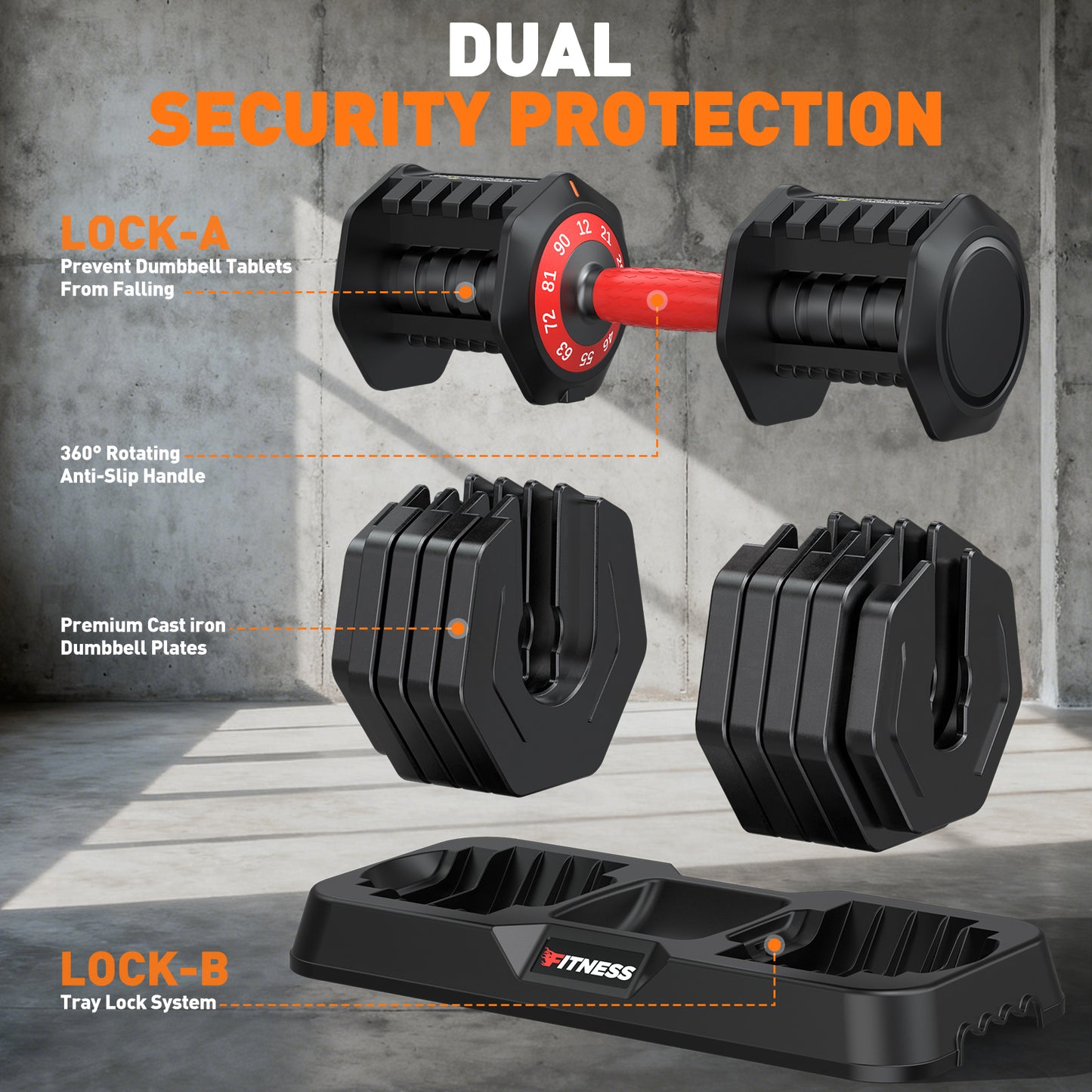 GIKPAL 90LB(90lbs*1) Adjustable Dumbbells,10 in 1 Quick-Select 12-90lbs Free Weight Adjustable Dumbbells for Men/Women Home Gym