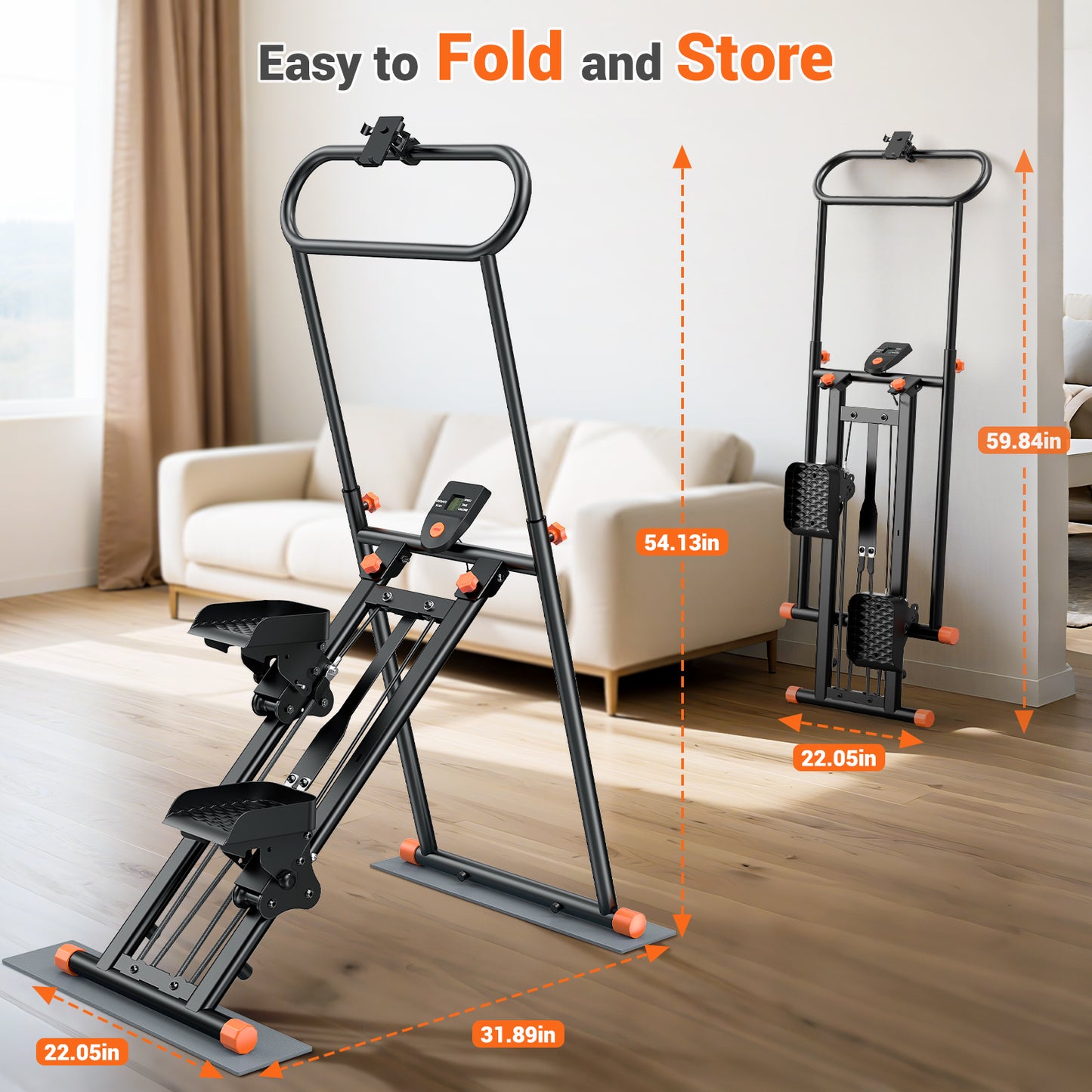 GIKPAL Folding Stair Stepper Machine for Home Gym,Vertical Climber for Full Body Workout with Adjustable Handlebar & Pedals, Extended Step Range Design,Black