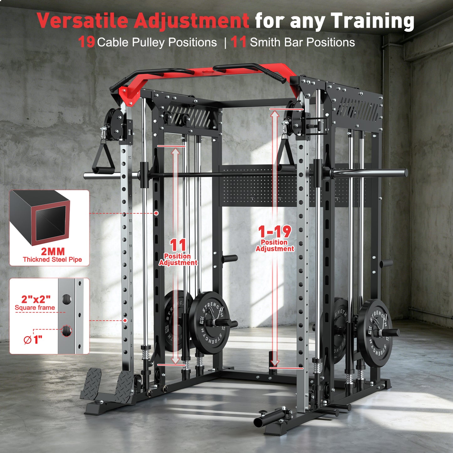 BEARBRO Multi-Function Smith Machine Home Gym, Heavy Duty 2300LBS Power Rack with 230lbs Weight Plates
