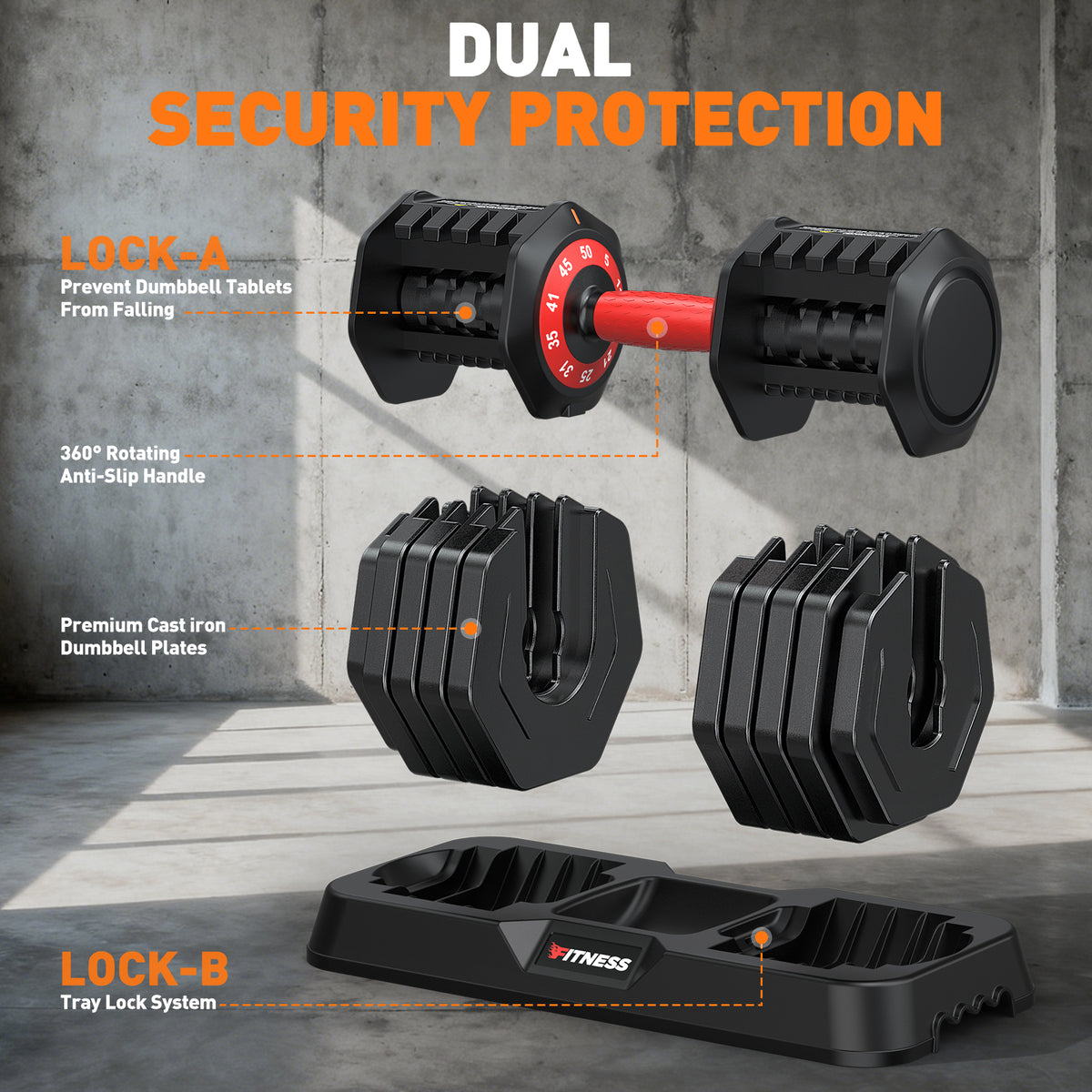 GIKPAL 100LB(50lbs*2) Adjustable Dumbbells Set of 2,10 in 1 Quick-Select 9-55lbs Free Weight Adjustable Dumbbells for Men/Women Home Gym