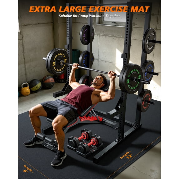 GIKPAL 12*6FT Large Exercise Mat, High-Density Non-Slip Workout Mat for Home Gym, Yoga, Pilates & Floor Fitness, Black