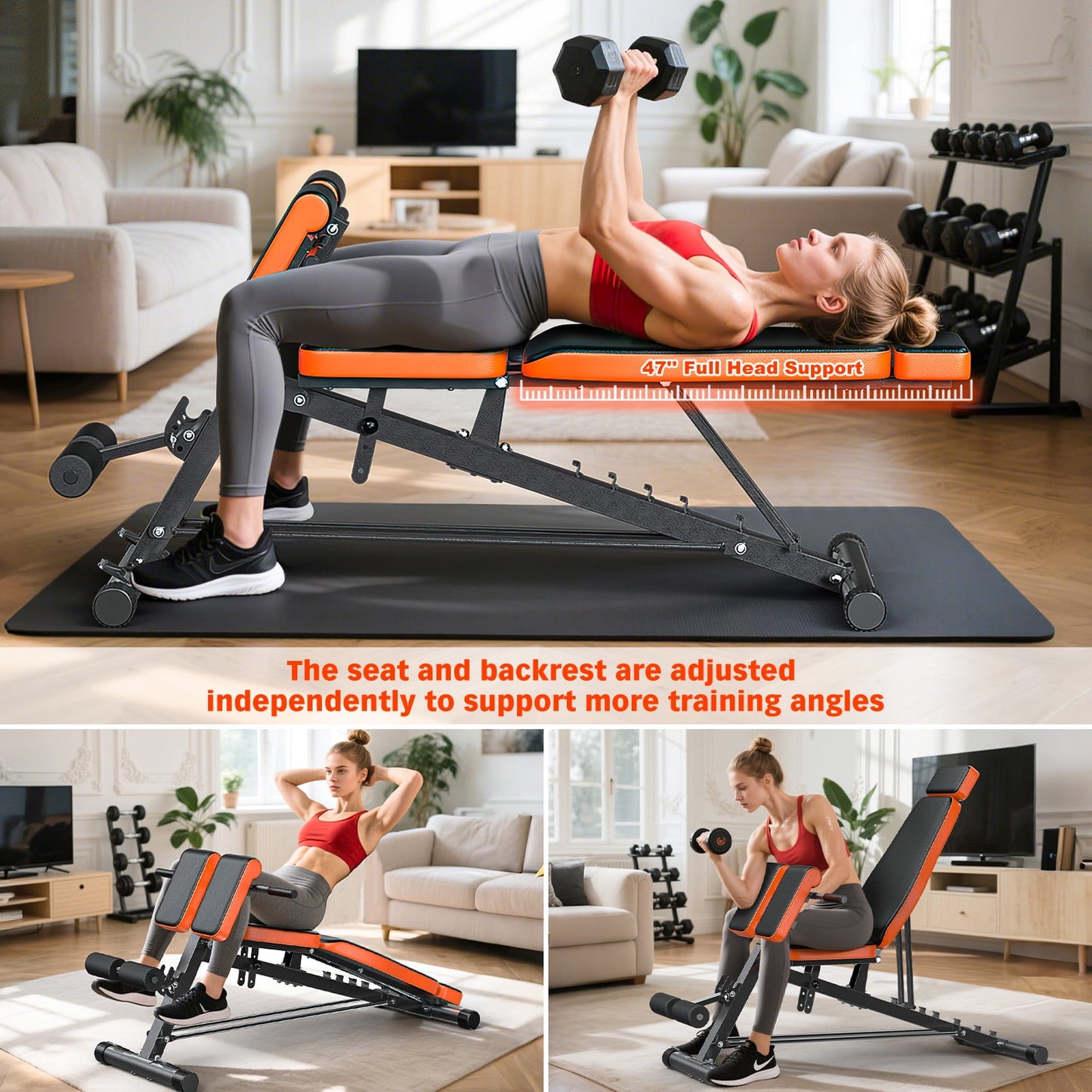 GIKPAL Multi-Functional FID Weight Bench for Full All-in-One Body Workout – Hyper Back Extension, Roman Chair, Adjustable Ab Sit up Bench, Incline Decline Bench, Flat Bench,Support up to 1000lbs