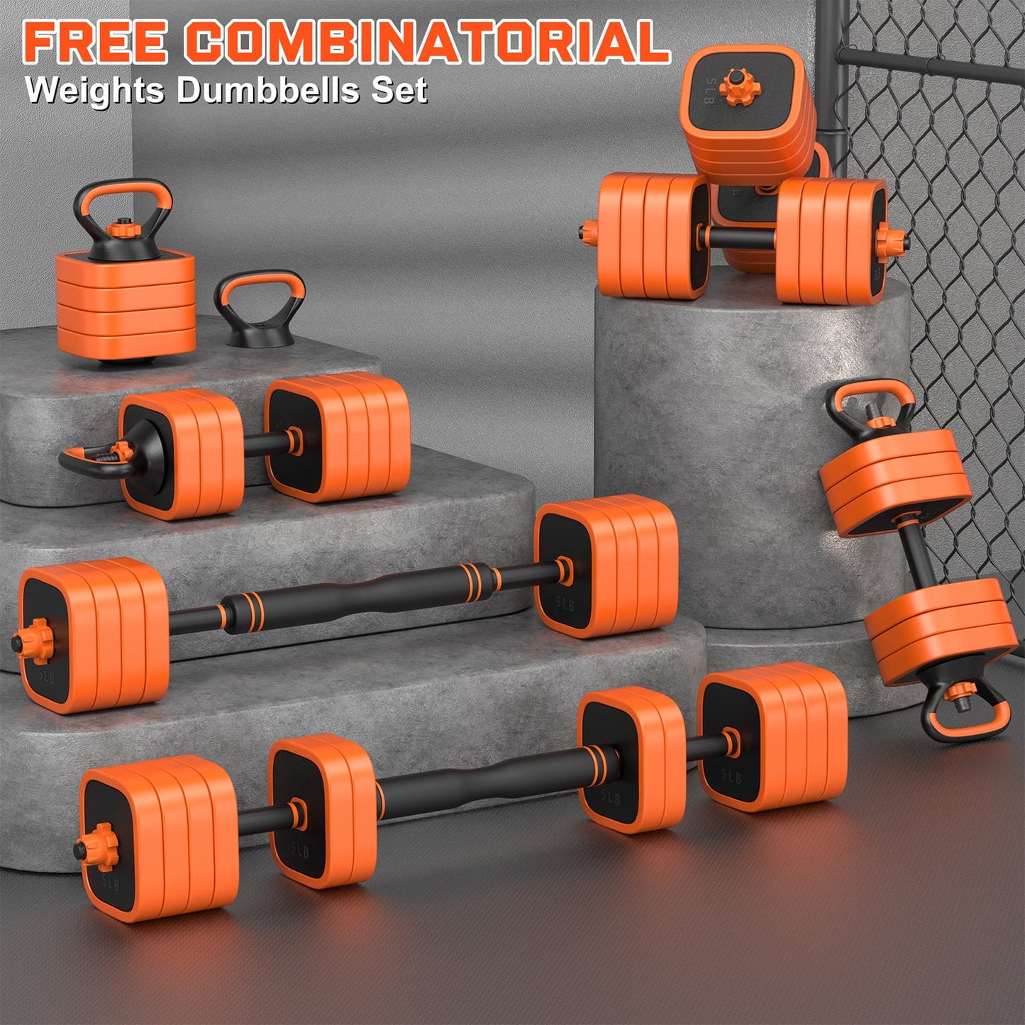 GIKPAL 45lbs Adjustable Dumbbells Set, 4 in 1 Free Weights Dumbbells Set with Connector Used as Dumbbell, Barbell, Push up Stand, Kettlebells for Home Gym Exercises