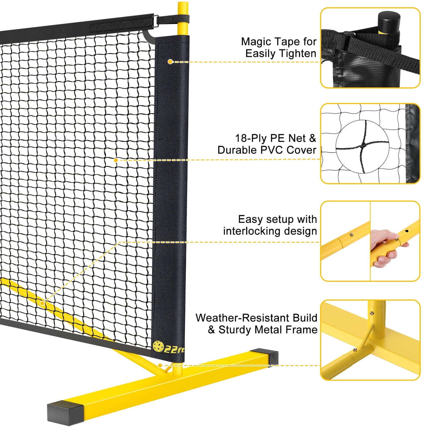 GIKPAL Portable Pickleball Net with Carrying Bag, 22 FT Pickle Ball Net System for Driveway Backyard