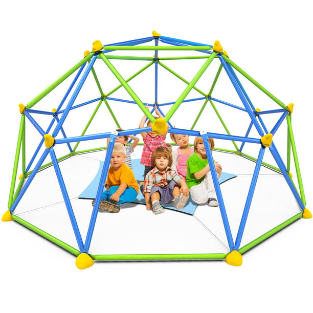 GIKPAL 10FT Jungle Gym with Canopy, Dome Climber for 10 Kids Outdoor Play Center, Supporting 1000lbs Rugged and Interesting Climbing Dome, Blue, and Green