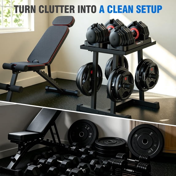 GIKPAL Adjustable Dumbbell Rack with Plate Storage, Space-Saving Home Gym, 600 lb