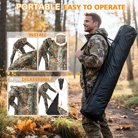 GIKPAL 2-3 Person 2-in-1 Hunting Blind - 270° See Through Design with Detachable Top, Converts to Fence & Silent Sliding Windows, Portable Ground Blind for Deer & Turkey Hunting (Includes Carry Bag)
