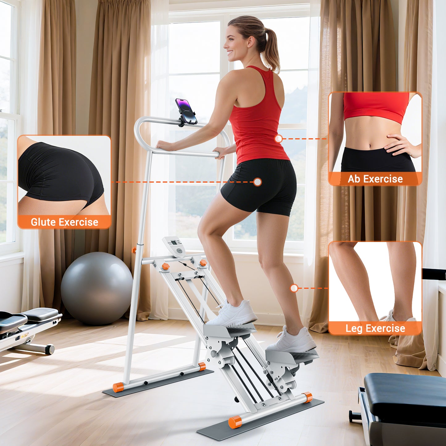 GIKPAL Folding Stair Stepper Machine for Home Gym,Vertical Climber for Full Body Workout with Adjustable Handlebar & Pedals, Extended Step Range Design