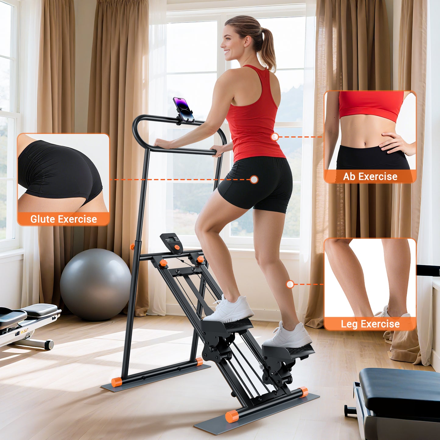 GIKPAL Folding Stair Stepper Machine for Home Gym,Vertical Climber for Full Body Workout with Adjustable Handlebar & Pedals, Extended Step Range Design,Black