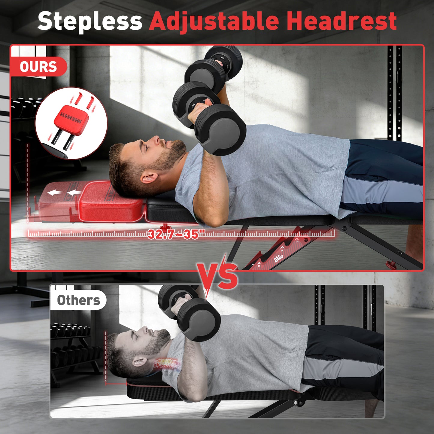 GIKPAL 8 Positions Multi-purpose Adjustable Weight Bench with Resistance Band,Foldable Workout Bench With Extended Headrest & Preacher Curl for Home Gym, 880lbs Capacity