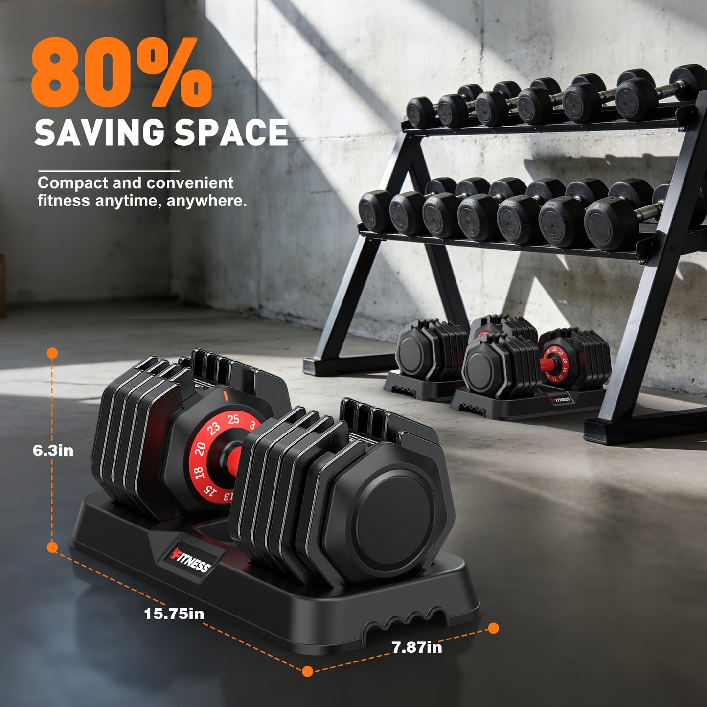 GIKPAL 50LB(25lbs*2) Adjustable Dumbbells Set of 2,10 in 1 Quick-Select 3-25lbs Free Weight Adjustable Dumbbells for Men/Women Home Gym