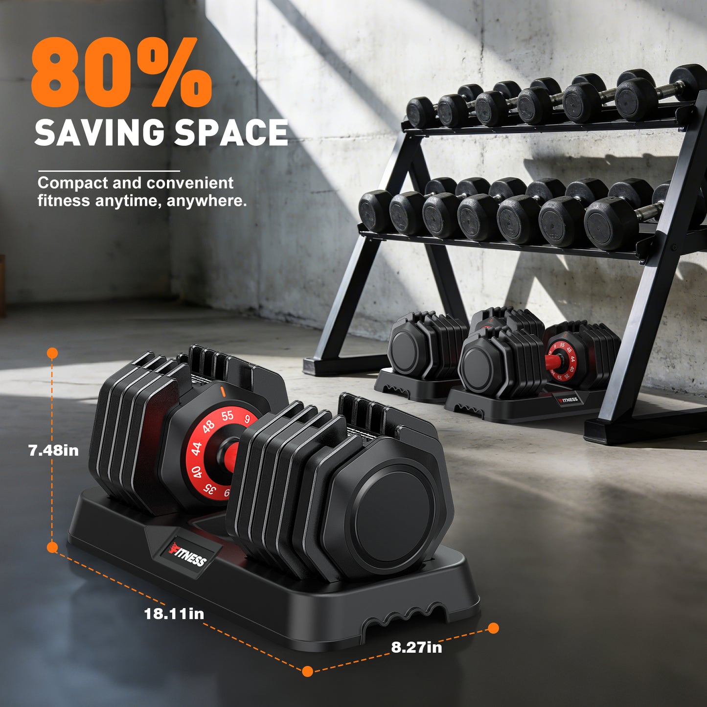 GIKPAL 110LB(55lbs*2) Adjustable Dumbbells Set of 2,10 in 1 Quick-Select 9-55lbs Free Weight Adjustable Dumbbells for Men/Women Home Gym