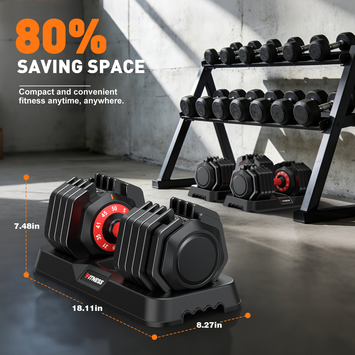GIKPAL 100LB(50lbs*2) Adjustable Dumbbells Set of 2,10 in 1 Quick-Select 9-55lbs Free Weight Adjustable Dumbbells for Men/Women Home Gym