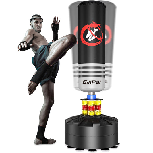 GIKPAL Freestanding Punching Bag 69'' - 182lbs with Stand, Heavy Boxing Bag with Suction Cup Base for Adult Youth Kids Stand Kickboxing Bag, Black