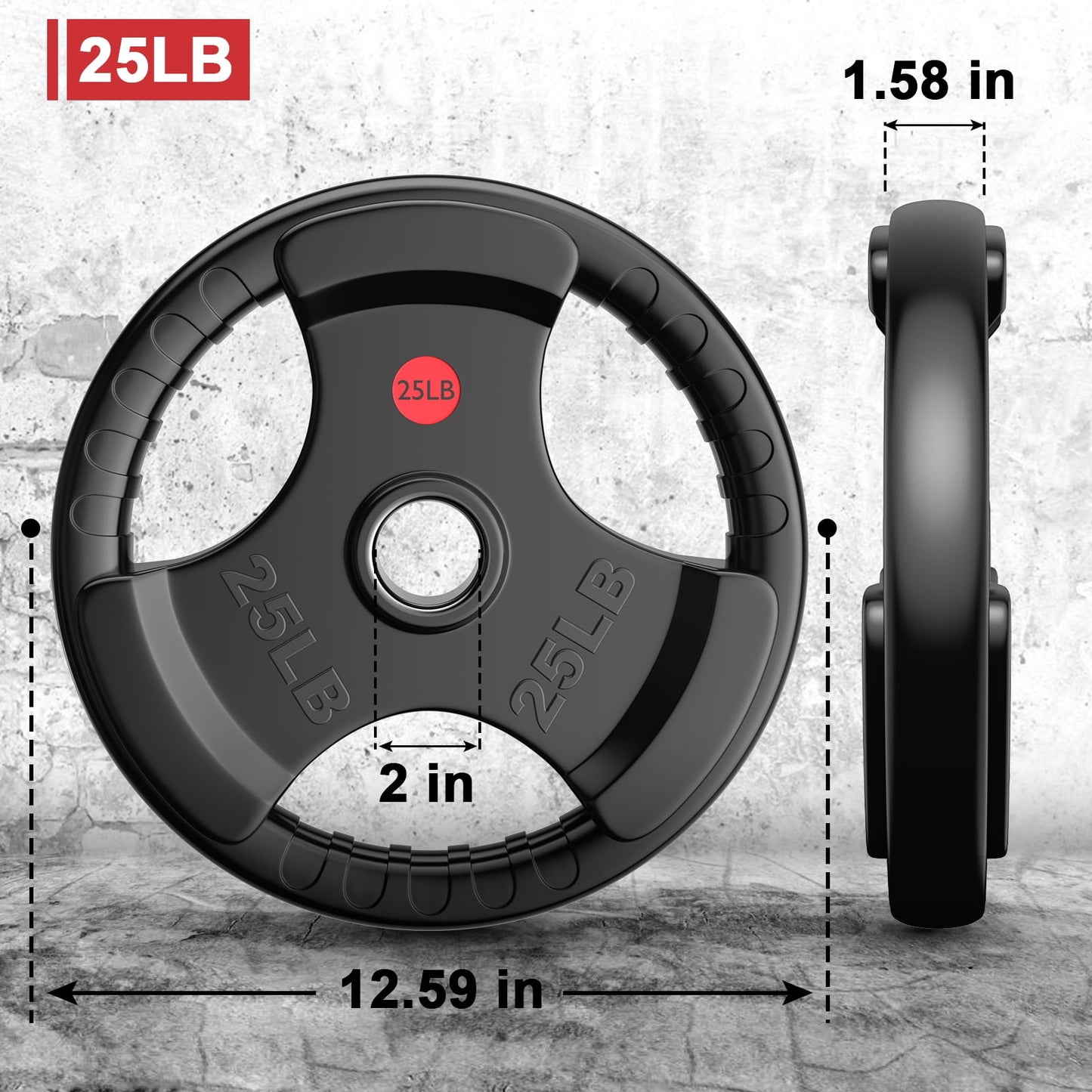 GIKPAL 50lbs Weight Plates 2 Inch Rubber Coated Olympic Weight Plate for Strength Training & Weightlifting in Home Gym, Solid Cast Iron Bumper Plates for Barbell