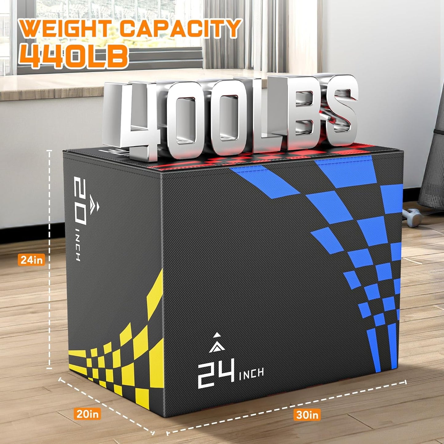 GIKPAL 3 in 1 - 14"x16"x20" Foam Plyometric Box,Stable Plyo Box with 3MM Anti-Slip Particles for Home Gym Jumping Exercise, Weight 22lbs