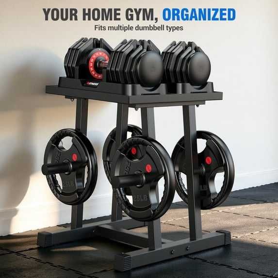 GIKPAL Adjustable Dumbbell Rack with Plate Storage, Space-Saving Home Gym, 600 lb