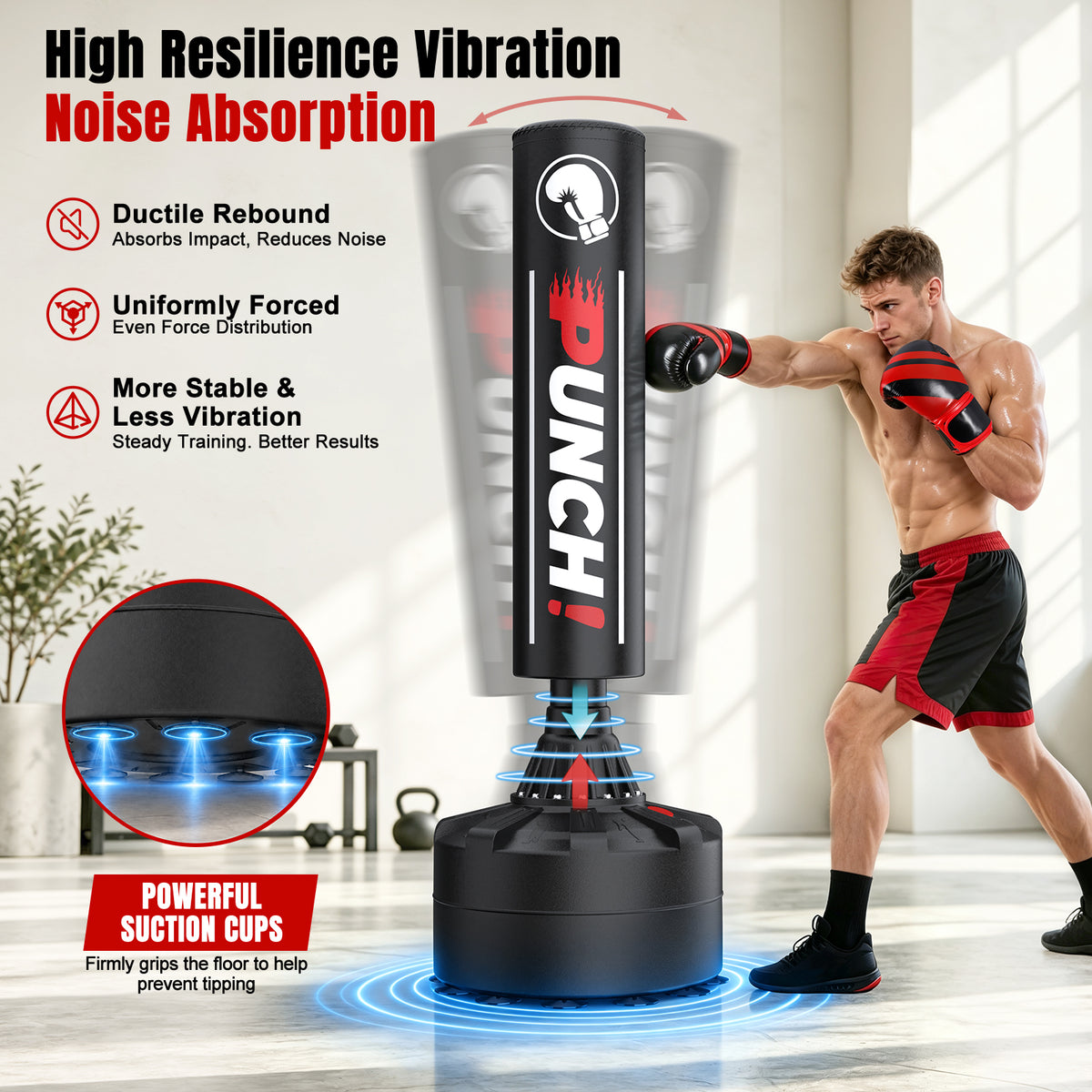 GIKPAL Indoor Freestanding Punching Bag for Adult Teens,70" -180lbs Heavy Duty Fitness Training Bag with Suction Cup Base for MMA Muay Thai Fitness