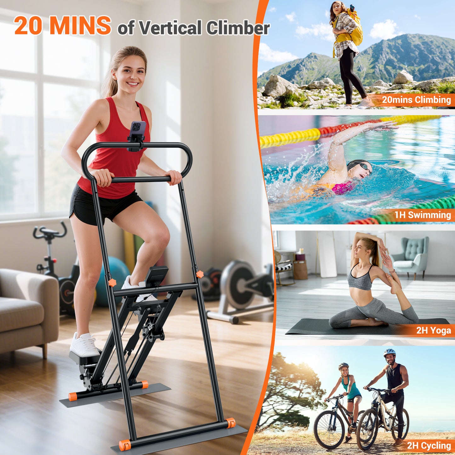 GIKPAL Folding Stair Stepper Machine for Home Gym,Vertical Climber for Full Body Workout with Adjustable Handlebar & Pedals, Extended Step Range Design,Black