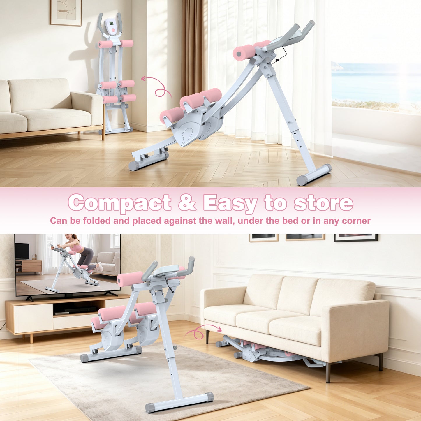 GIKPAL Fitness Ab Machine, 4 Adjustable Resistance Levels Ab Workout Equipment for Home Gym, Height Adjustable Ab Trainer, Foldable Fitness Equipment.440lbs Weight Capacity