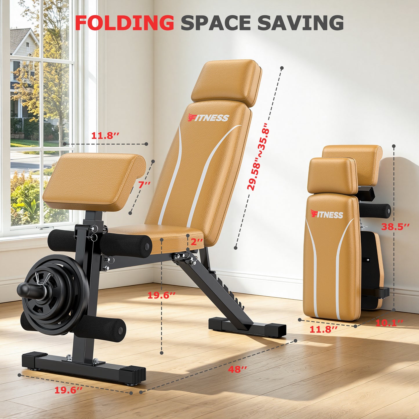 GIKPAL 7 Positions Adjustable Weight Bench With Extended Headrest & Preacher Curl,Foldable Workout Bench Olympic Weight Bench for Home Gym Full Body Strength Training,Support up to 800lbs