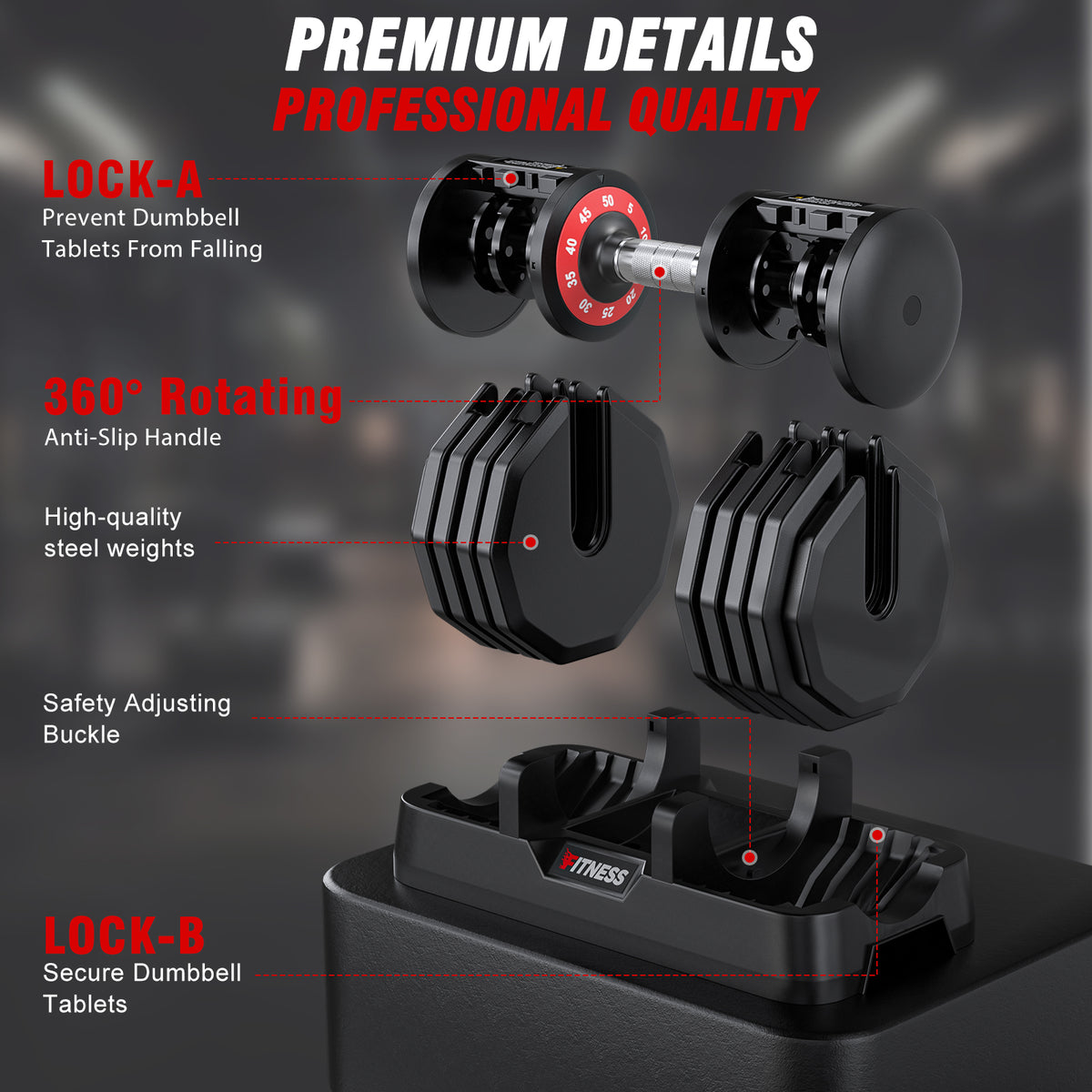 GIKPAL 100LB(50lbs*2) Adjustable Dumbbells Set,10 in 1 Quick-Select 10-50lbs Weight Adjustable Dumbbells for Full Body Home Workout