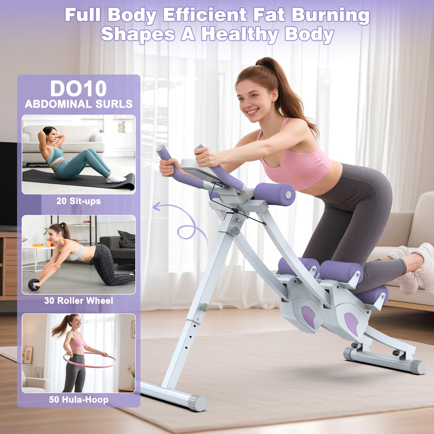 GIKPAL Fitness Ab Machine, 4 Adjustable Resistance Levels Ab Workout Equipment for Home Gym, Height Adjustable Ab Trainer, Foldable Fitness Equipment.440lbs Weight Capacity