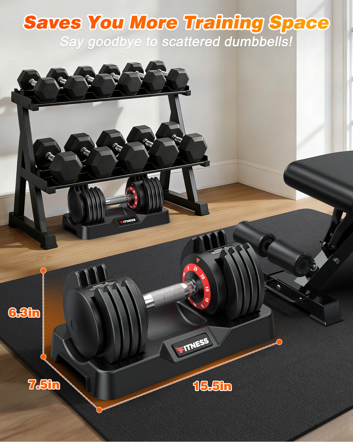 GIKPAL 50lbs(25lb*2) Adjustable Dumbbells,Quick Select 5-25lbs set of 2 Adjustable Free Weights Plates with Rack for Women and Men for Home Gym Full Body Workout Fitness