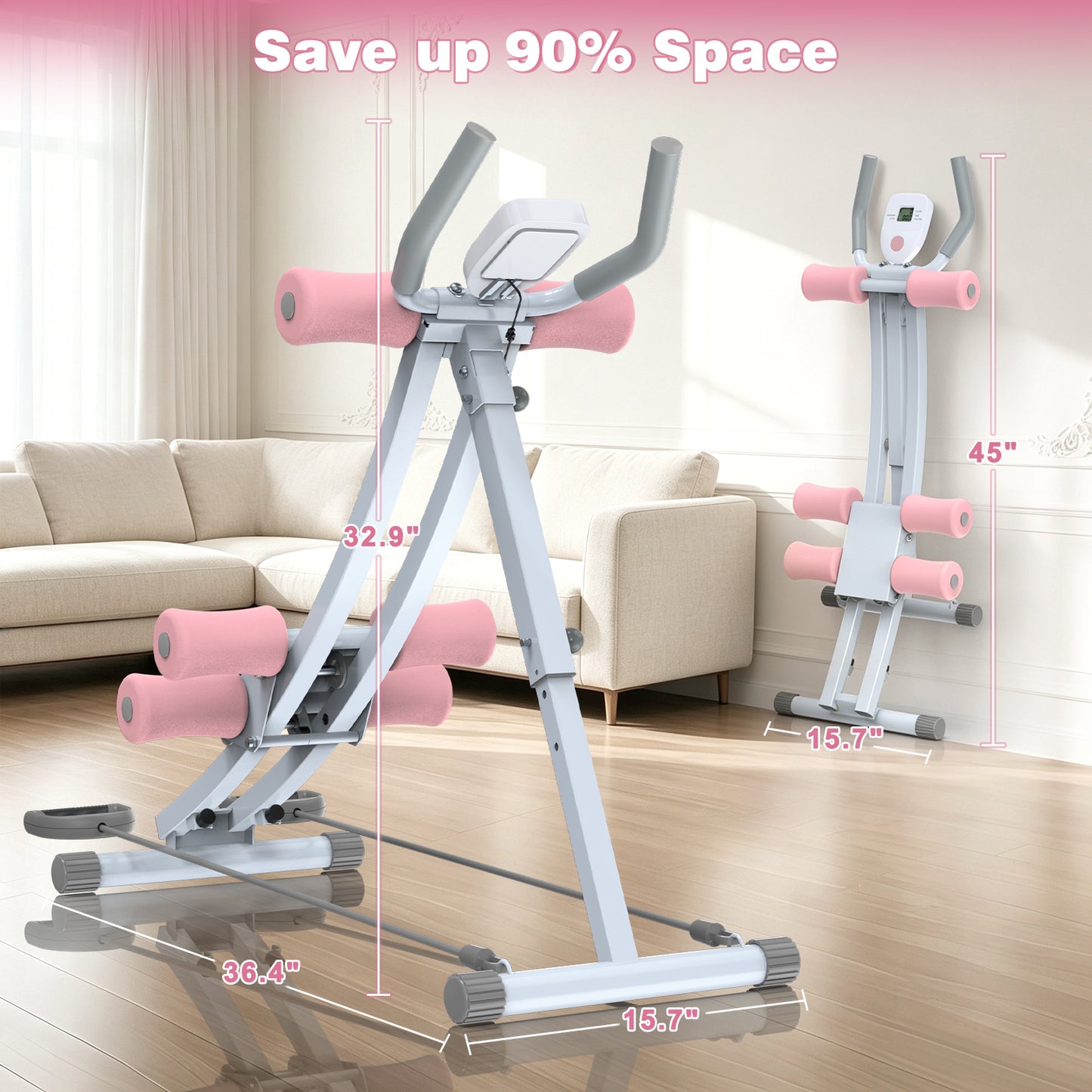GIKPAL Foldable Ab Machine, Ab Workout Equipment for Home Gym,Core & Abdominal Trainer Fitness Equipment Max 440lbs with LCD Display