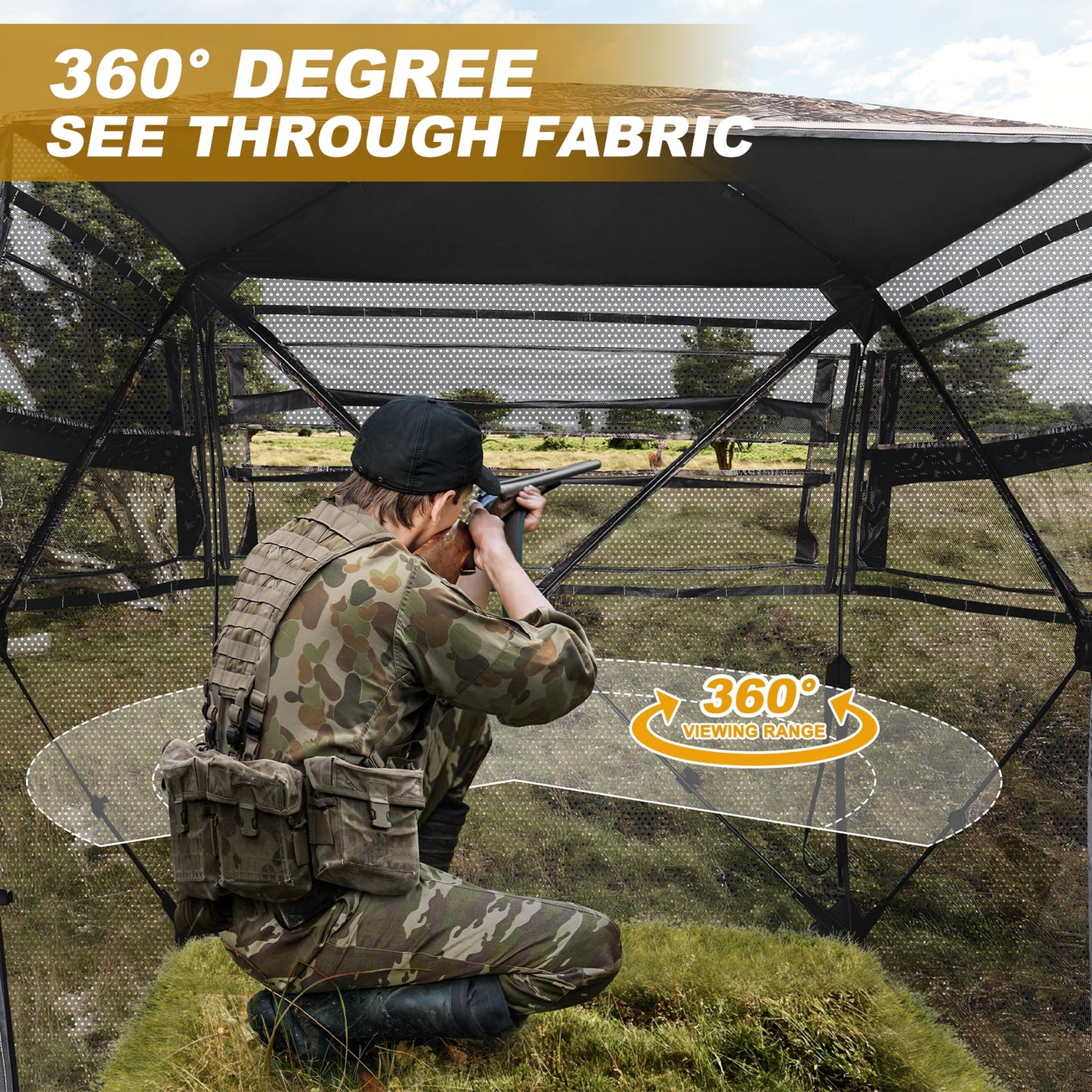GIKPAL Portable 360-Degree See Through Hunting Blind for 2-3 People with Tie-Downs and Carrying Bag, Ideal for Deer, Duck, and Turkey Hunting