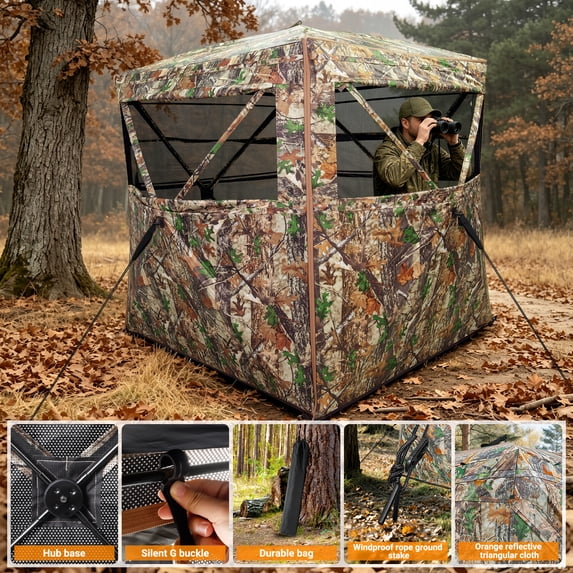 GIKPAL 2-3 Person 2-in-1 Hunting Blind - 270° See Through Design with Detachable Top, Converts to Fence & Silent Sliding Windows, Portable Ground Blind for Deer & Turkey Hunting (Includes Carry Bag)