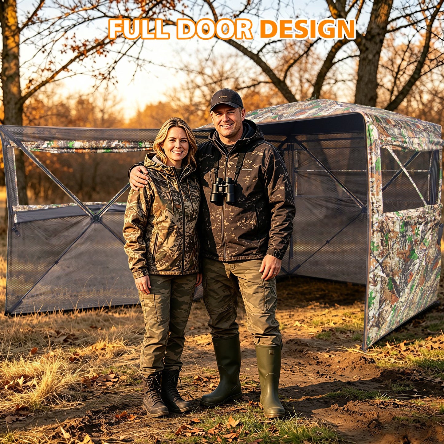 GIKPAL 2-3 Person 2-in-1 Hunting Blind - 270° See Through Design with Detachable Top, Converts to Fence & Silent Sliding Windows, Portable Ground Blind for Deer & Turkey Hunting (Includes Carry Bag)