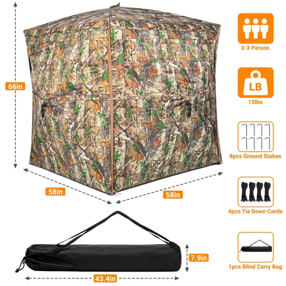 GIKPAL 2-3 Person 2-in-1 Hunting Blind - 270° See Through Design with Detachable Top, Converts to Fence & Silent Sliding Windows, Portable Ground Blind for Deer & Turkey Hunting (Includes Carry Bag)