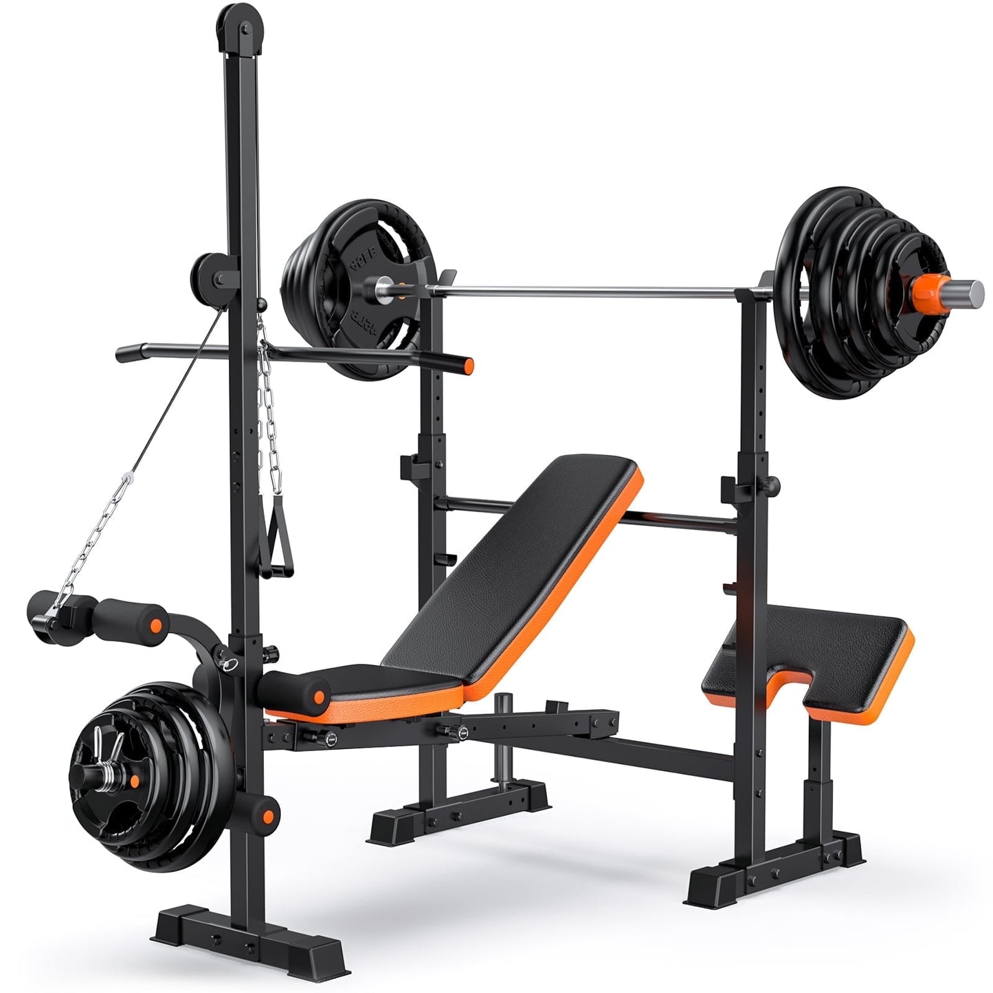 GIKPAL 800lbs 8-in-1 Adjustable Weight Bench Set with Lat Pull Down, Leg Extension and Leg Curl, Chest Fly and Preacher Curl Workout Bench Multi-Function Strength Training Bench Press Exercise Equipm
