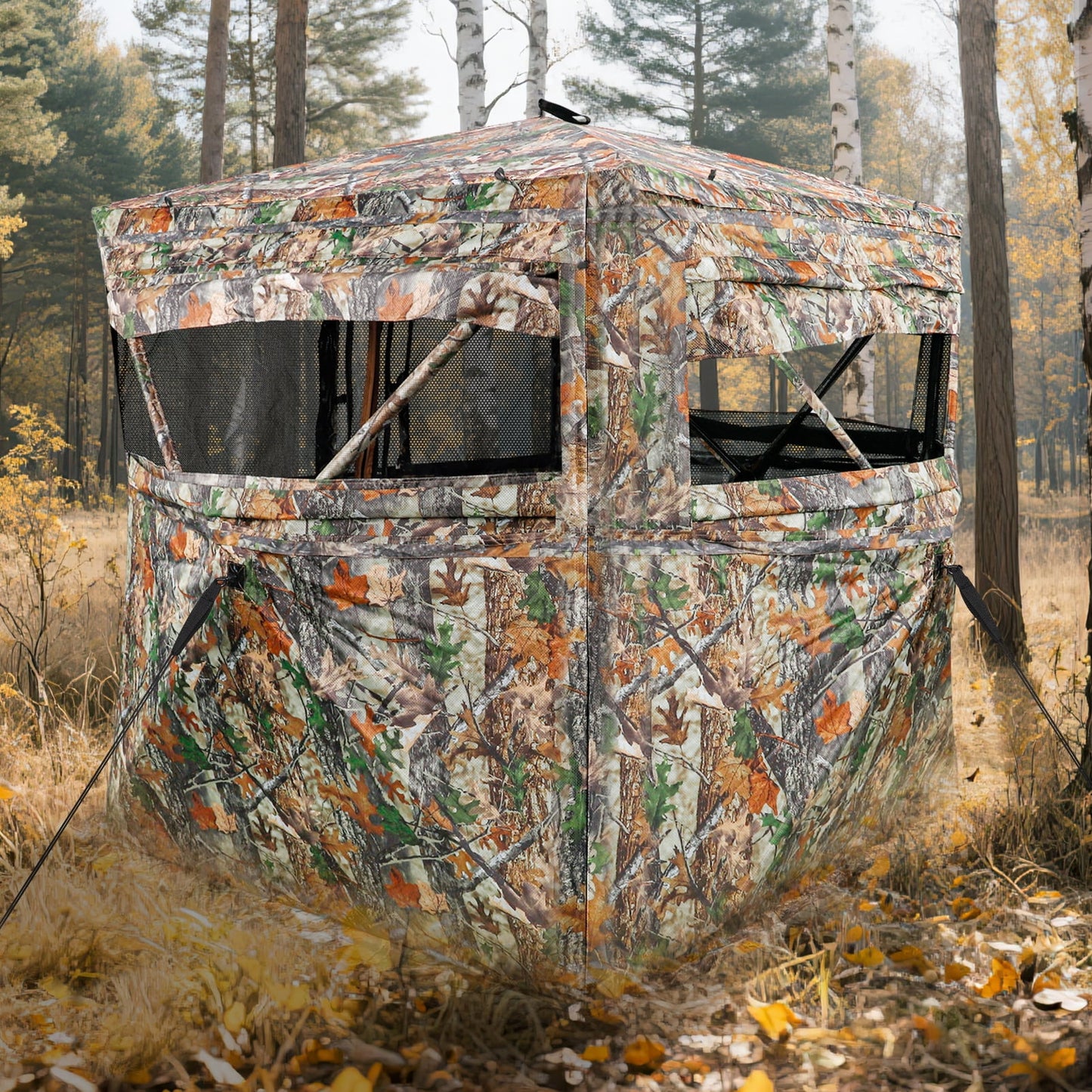 GIKPAL 2-3 Person Hunting Blind - 360° See Through Design with Magnetic Door & Silent Sliding Windows, Portable Ground Blind for Deer & Turkey Hunting (Includes Carry Bag)