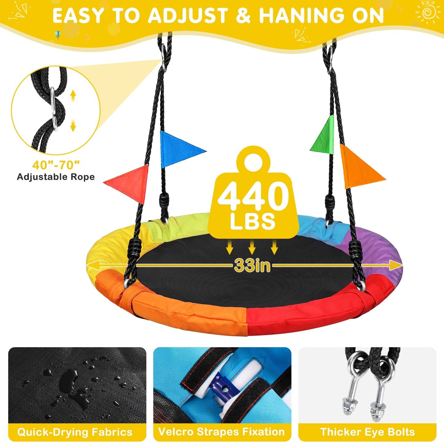 GIKPAL Climbing Dome, 10FT Dome Climber with Hammock & Swing Set for Kids Outdoor Play Equipment, Supports up to 1000lbs Jungle Gym, Anti-Rust, Easy Assembly,Yellow+Green