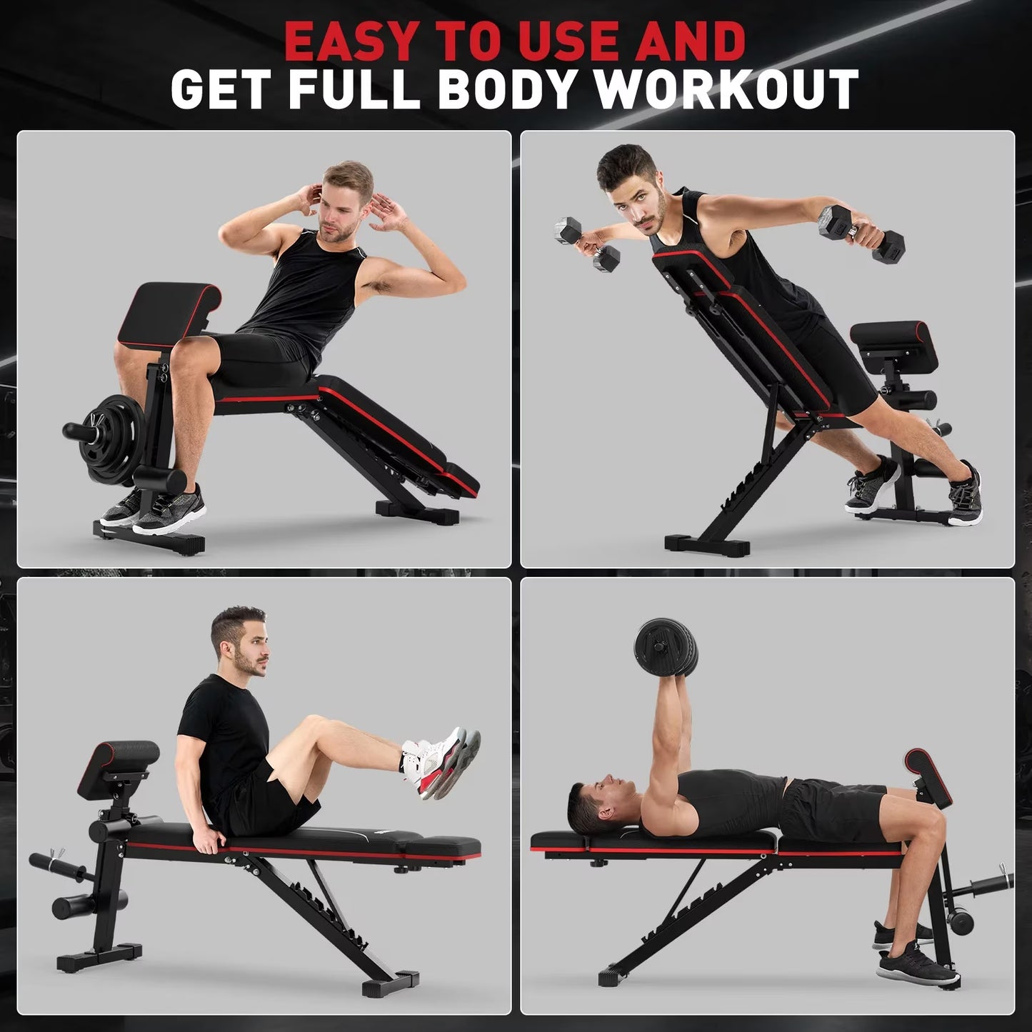 GIKPAL 7 Positions Foldable Adjustable Olympics Weight Bench Workout Bench with 50lb(25lb*2) Adjustable Dumbbell & 70lb(10lb*2+25lb*2) Weight Plates
