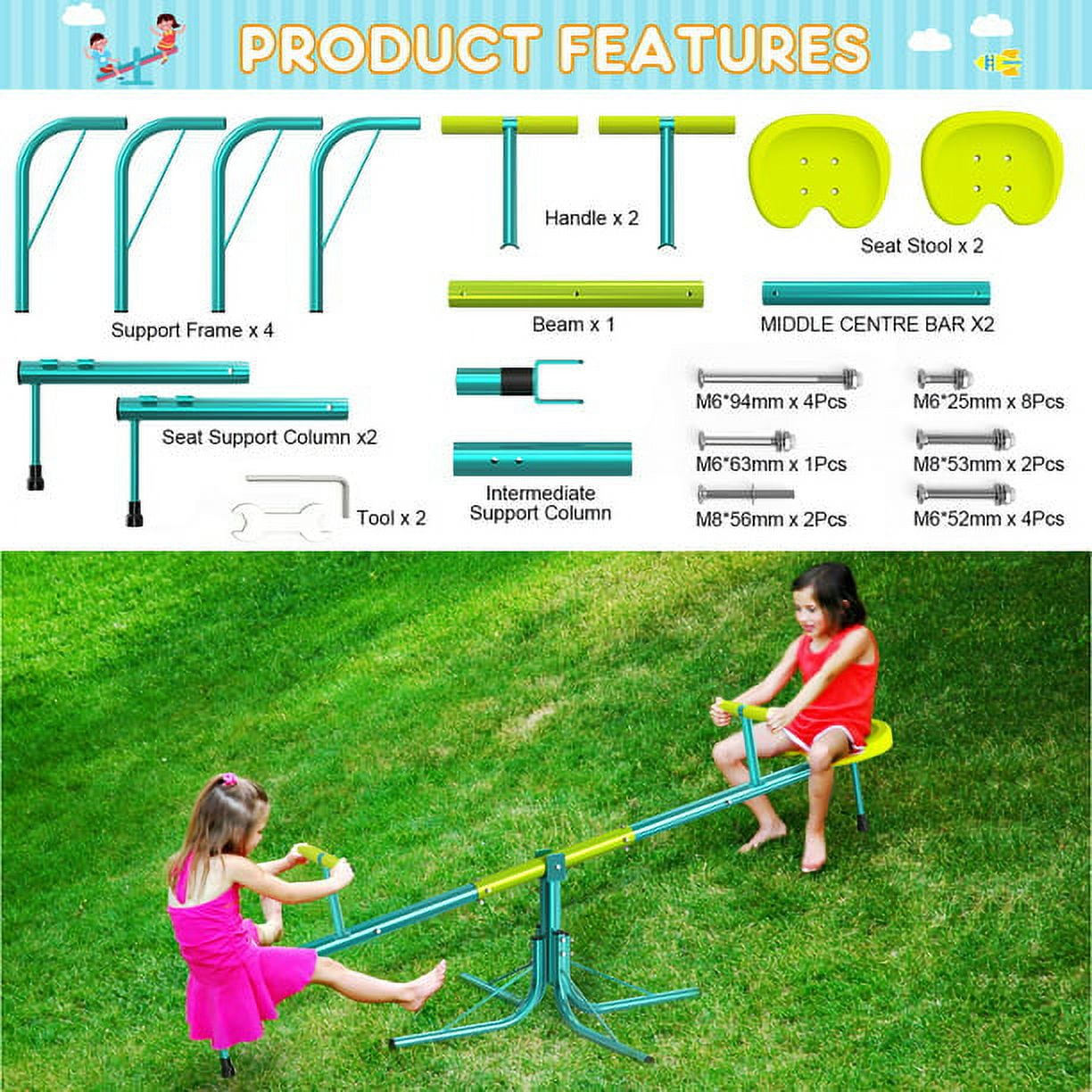 GIKPAL Kids Seesaw, Sit and Spin Teeter Totter, Heavy Duty Upgraded Model, 360 Degrees Rotation Teeter-Totter for Kid, Backyard Playground Outdoor Seesaw