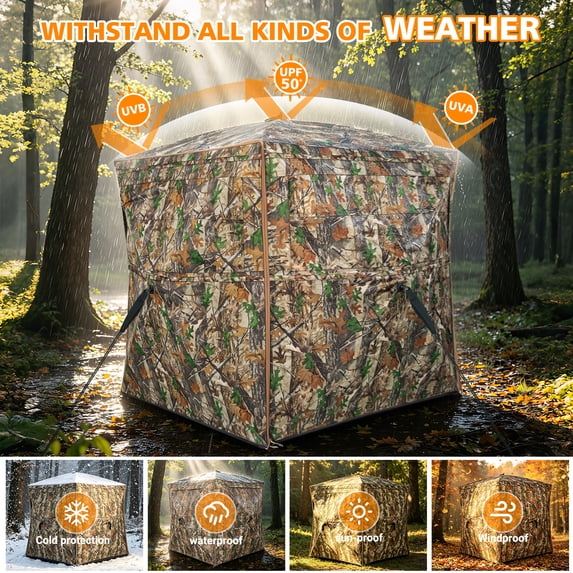 GIKPAL 2-3 Person 2-in-1 Hunting Blind - 270° See Through Design with Detachable Top, Converts to Fence & Silent Sliding Windows, Portable Ground Blind for Deer & Turkey Hunting (Includes Carry Bag)