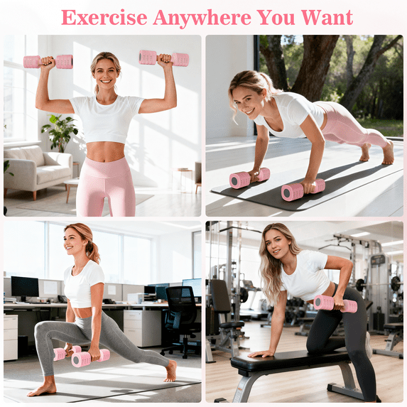 GIKPAL 5lbs*2 Adjustable Dumbbells Set, 4-in-1 Free Weights for Women, Each 2lb 3lb 4lb 5lb Hand Weights for Home Gym, Pink