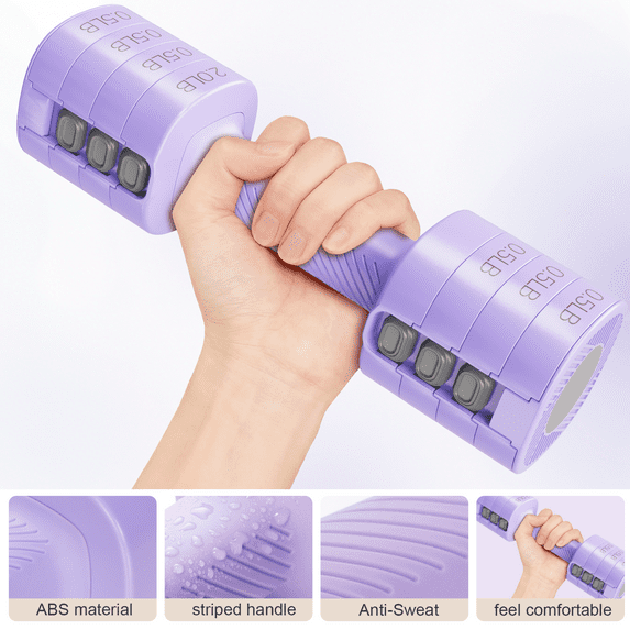 GIKPAL 5lbs*2 Adjustable Dumbbells Set, 4-in-1 Free Weights for Women, Each 2lb 3lb 4lb 5lb Hand Weights for Home Gym, Purple