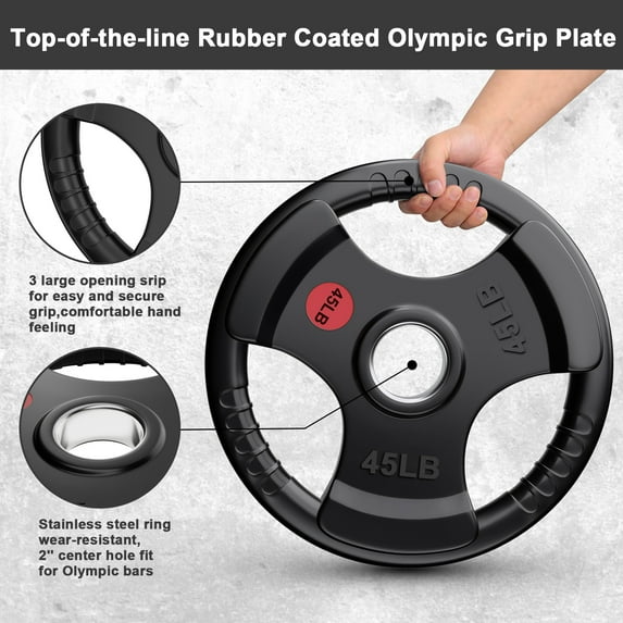 GIKPAL 260lbs Weight Plates 2 Inch Rubber Coated Olympic Weight Plate for Strength Training & Weightlifting in Home Gym, Solid Cast Iron Bumper Plates for Barbell